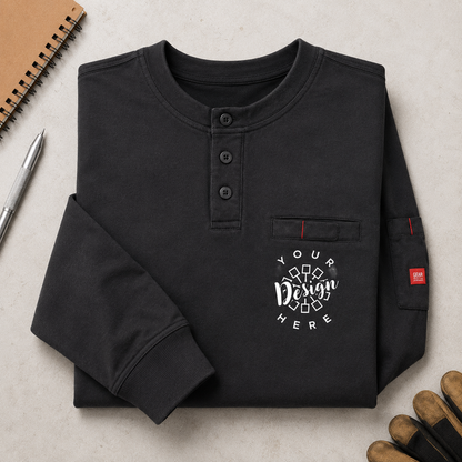 Custom FR Henley Shirt with Logo – Portwest FR32 Flame Resistant Work Shirt