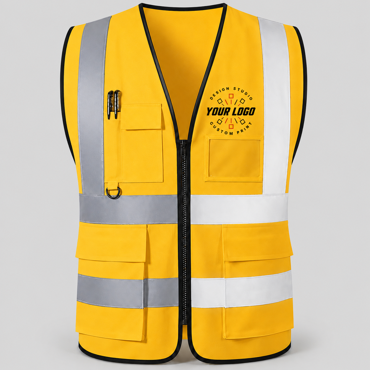 Custom High-Visibility Safety Vest with Logo and Text – Reflective Work Vest for Crews
