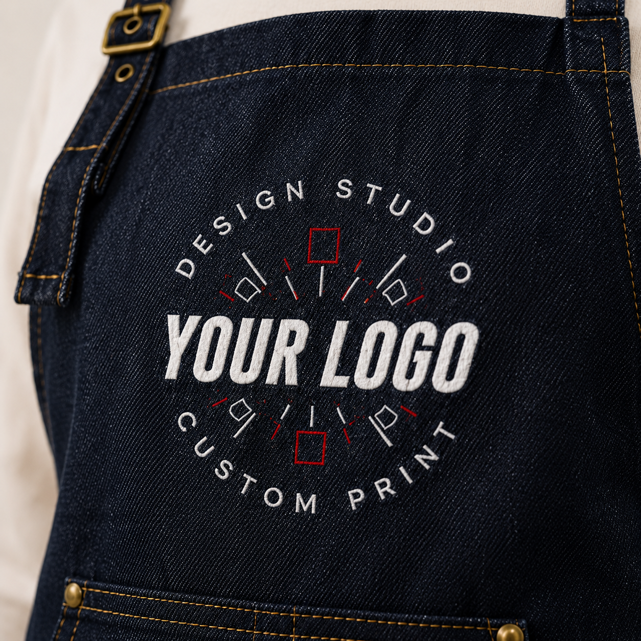 Logo Denim Bib Apron – Unisex Work Apron with Pockets