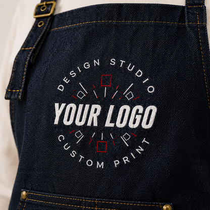 Logo Denim Bib Apron – Unisex Work Apron with Pockets
