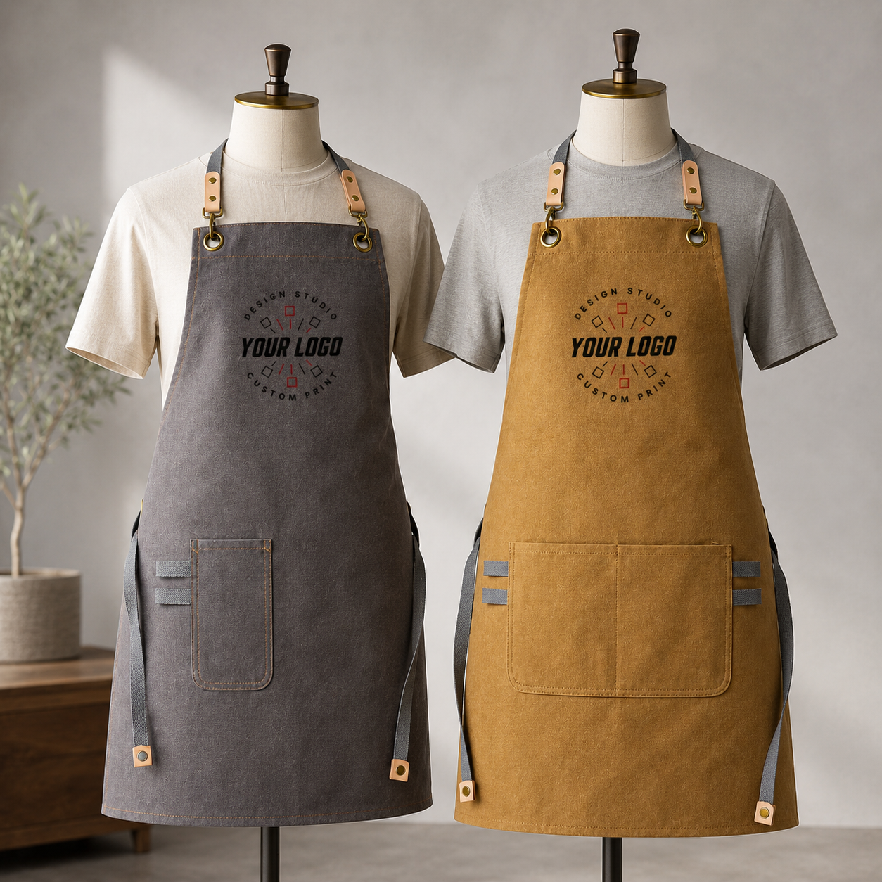 Canvas Leather Apron with Logo – Handmade Work Apron for Chefs & Makers
