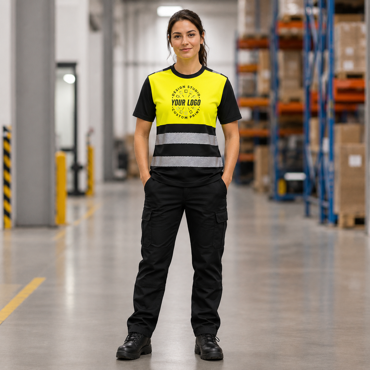Custom High-Visibility Work T-Shirt with Logo – Reflective Safety Shirt for Outdoor Teams