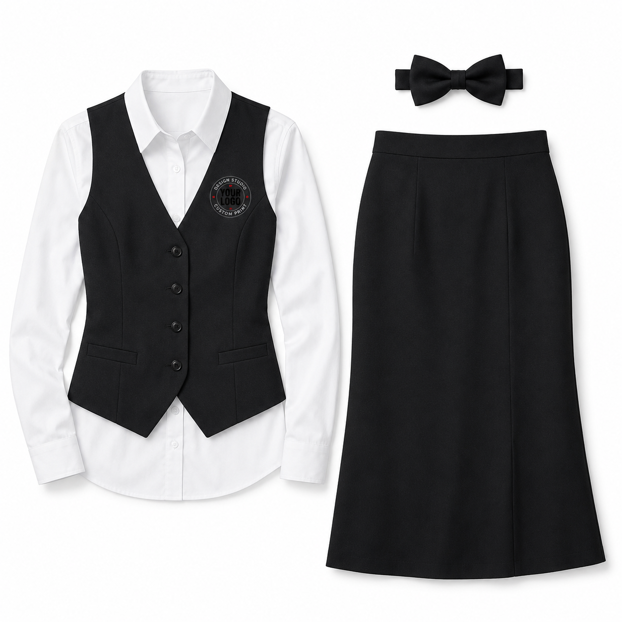 Women’s Waitress Uniform Set with Logo – Formal Restaurant Service Outfit