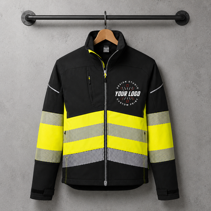Custom Hi-Vis Work Jacket with Logo – Softshell Safety Jacket for Outdoor Crews