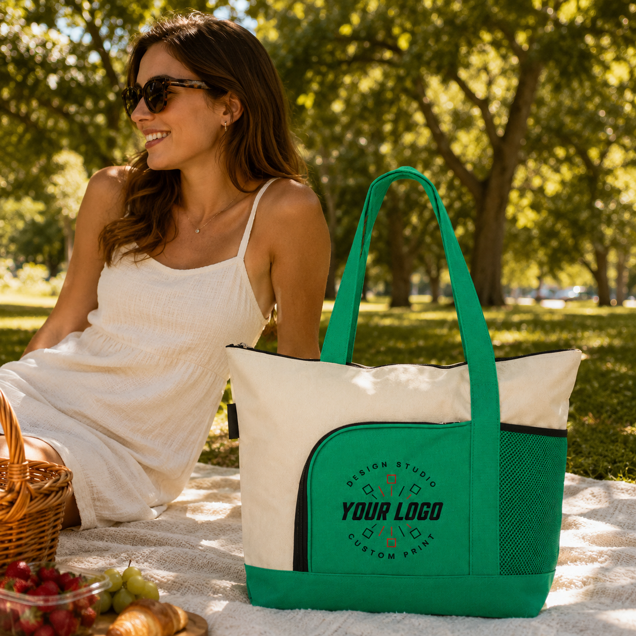 Multi-Pocket Zipper Tote Bag with Logo – Promotional Travel & Event Bag