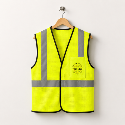Custom High-Visibility Safety Vest with Logo – Lime Mesh Work Vest for Outdoor Crews