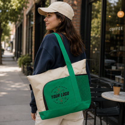 Multi-Pocket Zipper Tote Bag with Logo – Promotional Travel & Event Bag