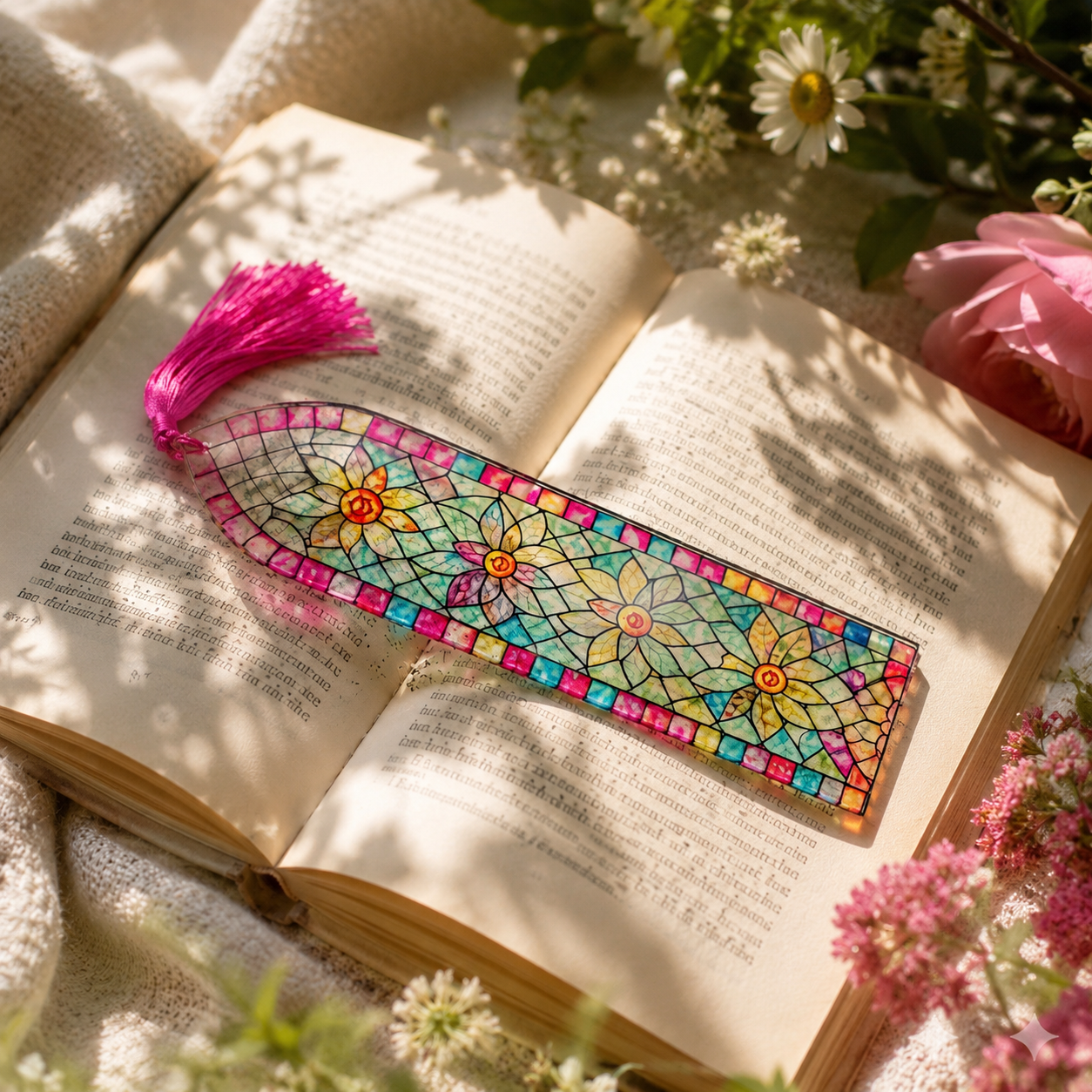Stained Glass Floral Acrylic Suncatcher Bookmark