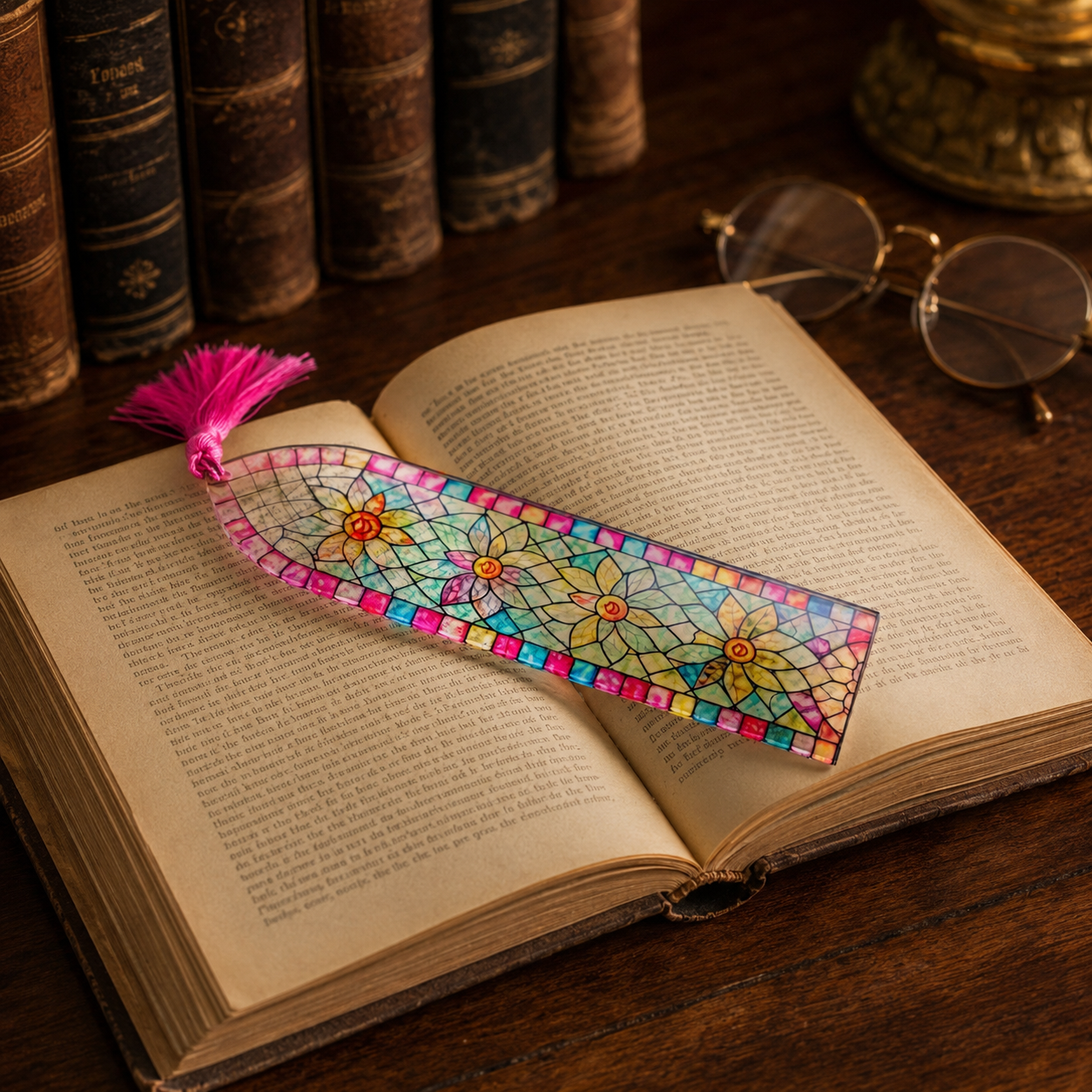 Stained Glass Floral Acrylic Suncatcher Bookmark