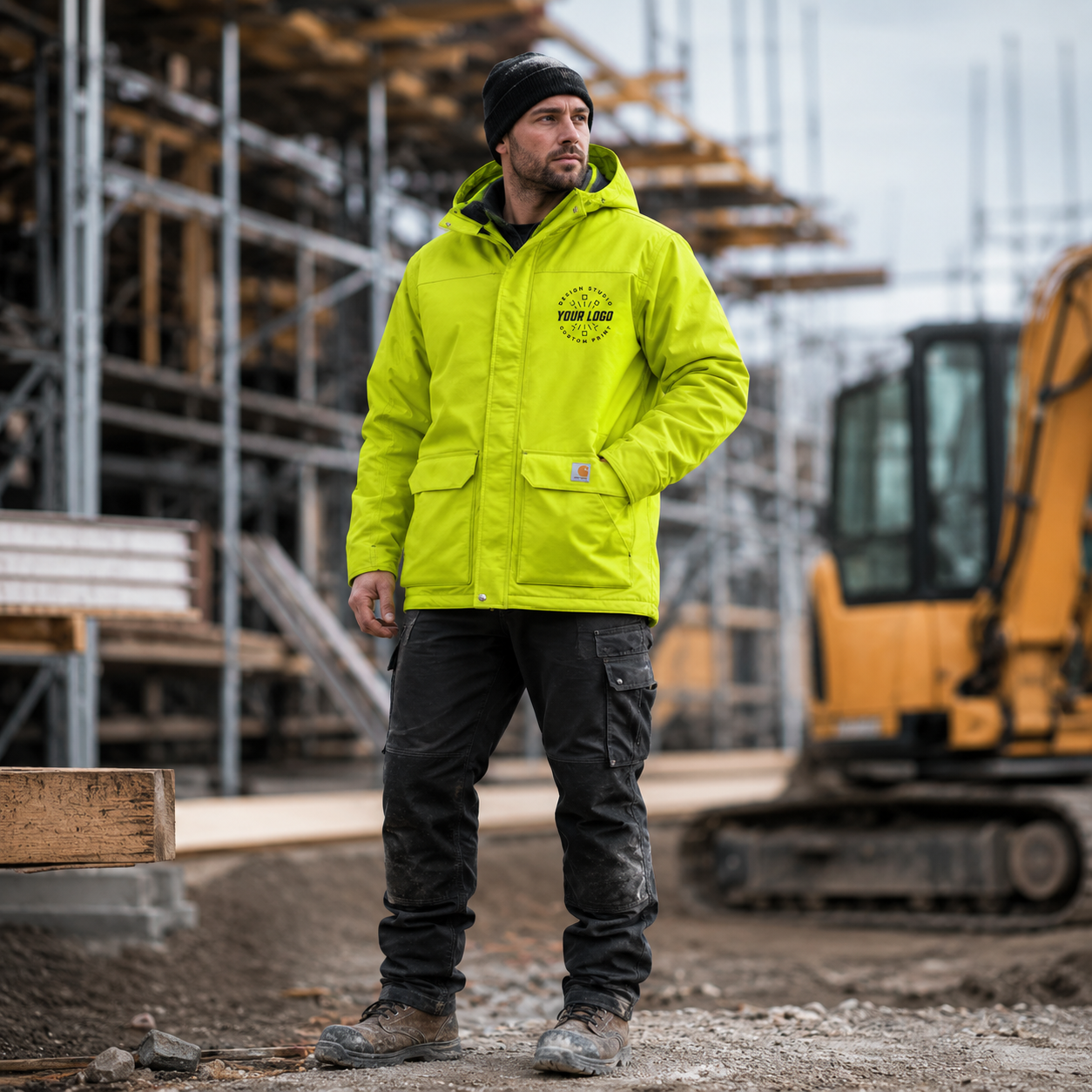 Custom Carhartt Hi-Vis Waterproof Jacket with Logo – Insulated Hooded Workwear Jacket
