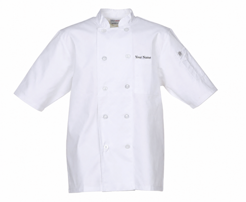 Short Sleeve Chef Coat – White Kitchen Uniform Jacket with Logo