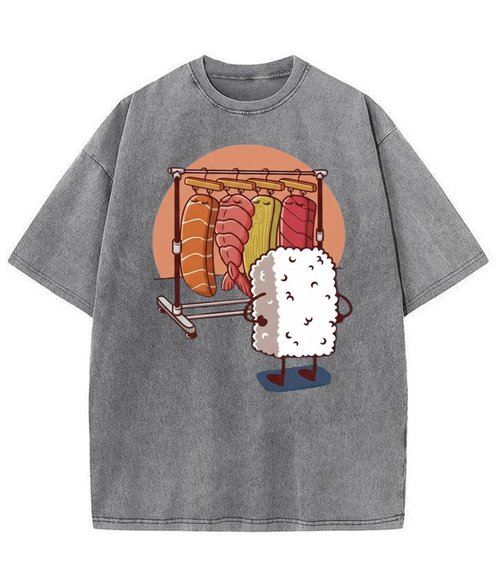 Washed Sushi Graphic Streetwear Tee