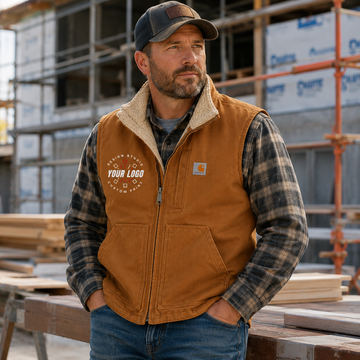 Custom Carhartt Sherpa-Lined Vest with Logo – Mock Neck Workwear Vest