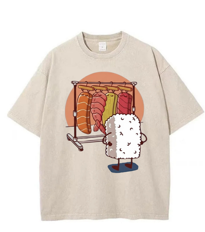 Washed Sushi Graphic Streetwear Tee