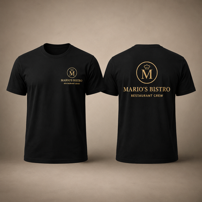 Restaurant Staff T-Shirt – Front & Back Logo Uniform Shirt for Cafe & Bar Crew