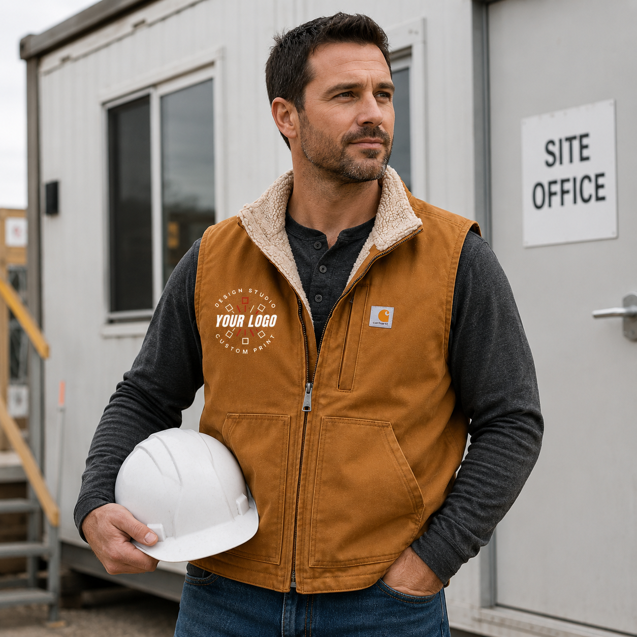 Custom Carhartt Sherpa-Lined Vest with Logo – Mock Neck Workwear Vest