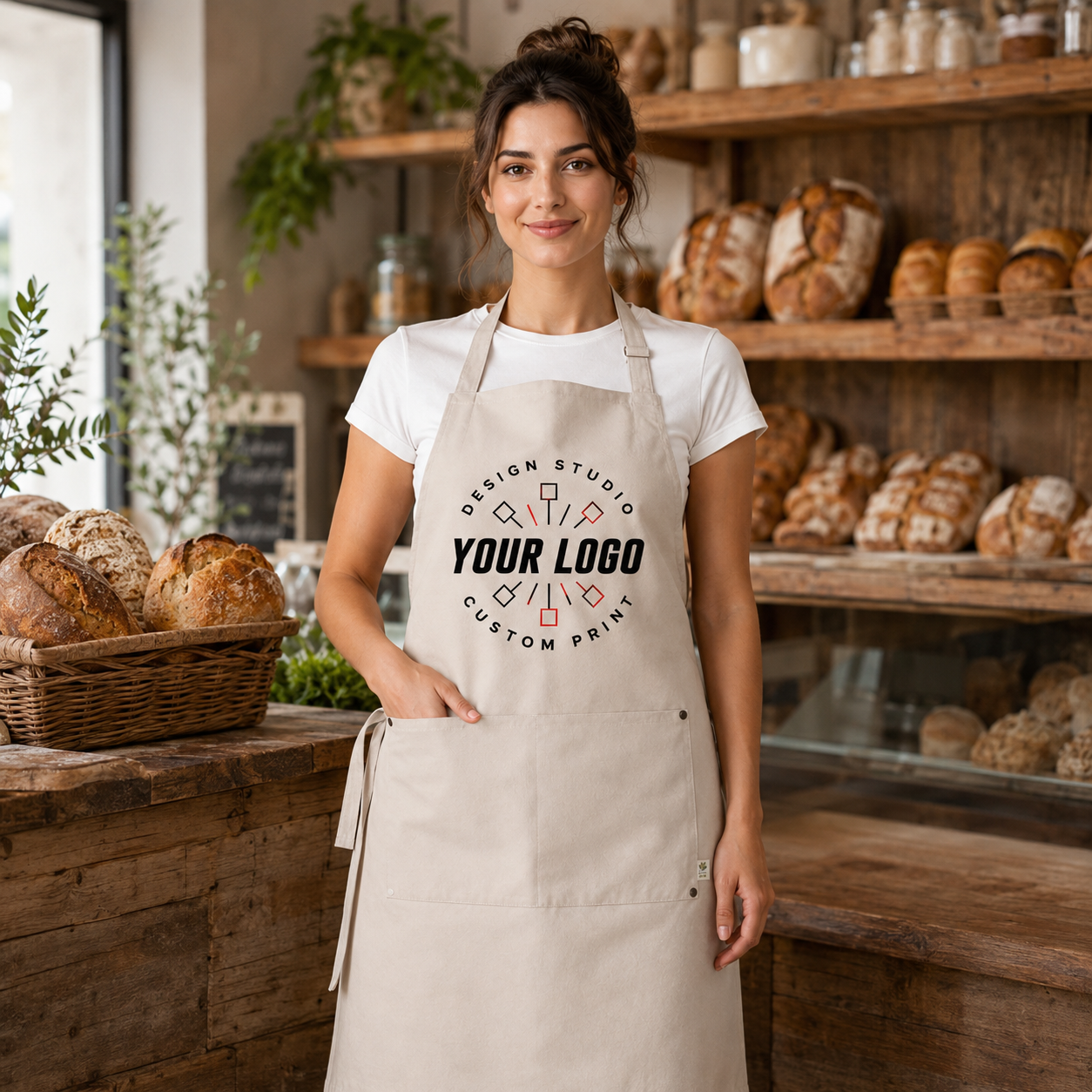 Sustainable Chef Apron – Recycled Material Logo Apron with Front Pocket