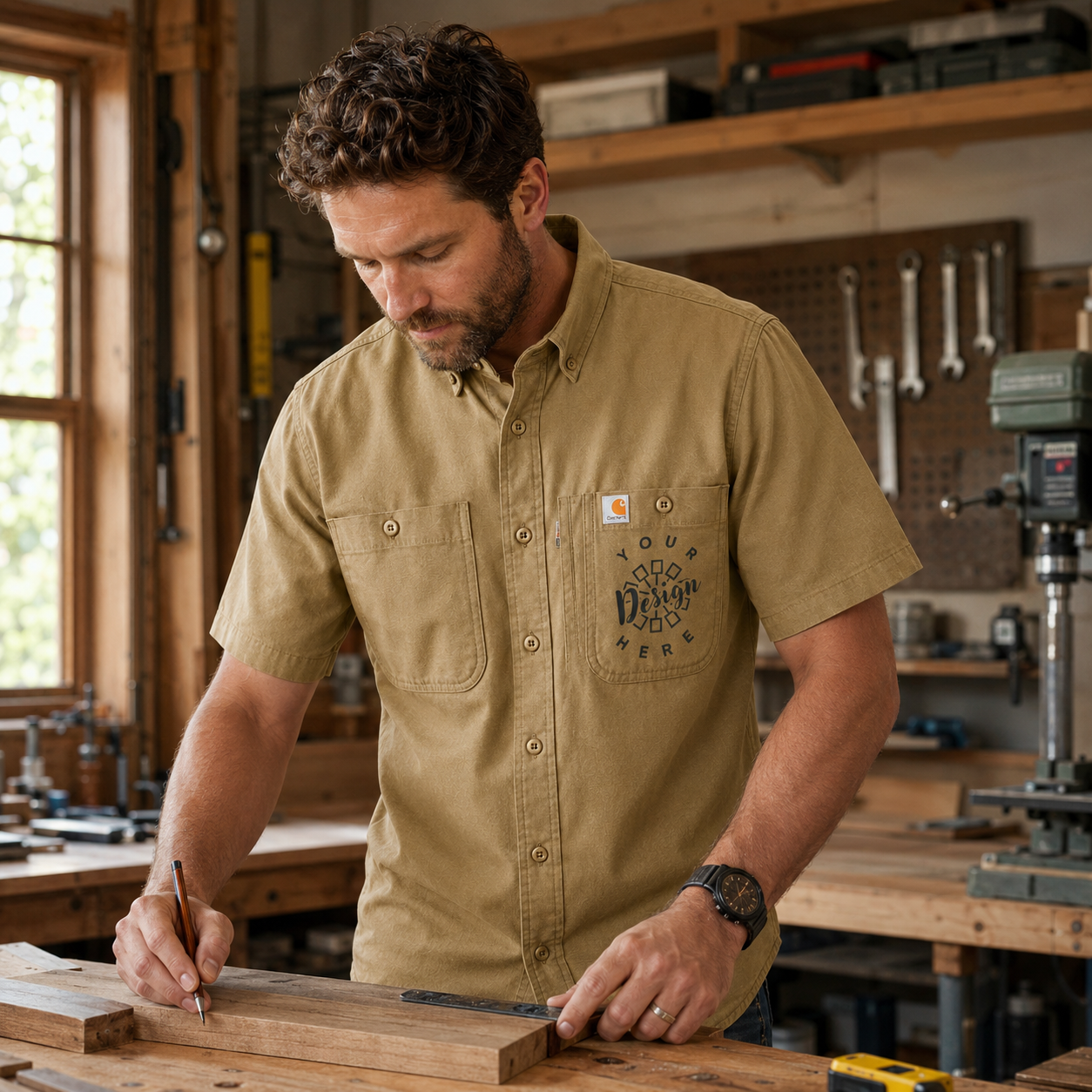 Carhartt Work Shirt with Logo – Short Sleeve Button-Down Uniform Shirt