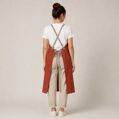 Logo & Name Cross-Back Apron – Linen-Look Bib Apron for Restaurants & Cafes