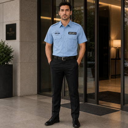 Light Blue Security Guard Uniform Shirt with Logo