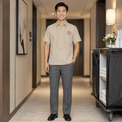 Men’s Housekeeping Uniform with Logo – Hotel Room Attendant Shirt & Pants