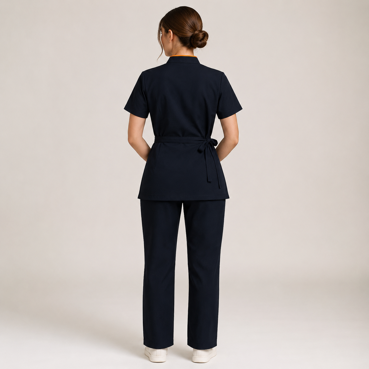 Women’s Spa Uniform Set – Logo Wrap Tunic & Pants for Salon Staff