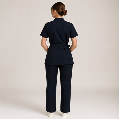 Women’s Spa Uniform Set – Logo Wrap Tunic & Pants for Salon Staff
