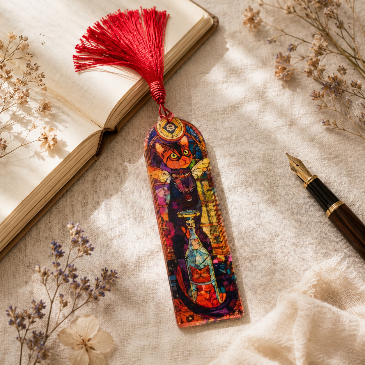 Stained Glass Cat Acrylic Suncatcher Bookmark