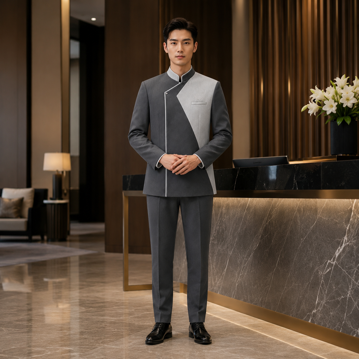 Men’s Hotel Concierge Uniform with Logo – Luxury Reception Staff Outfit