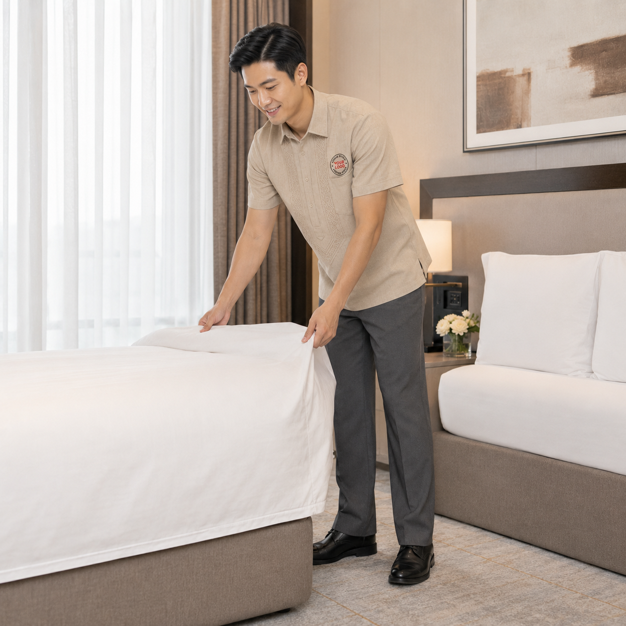 Men’s Housekeeping Uniform with Logo – Hotel Room Attendant Shirt & Pants
