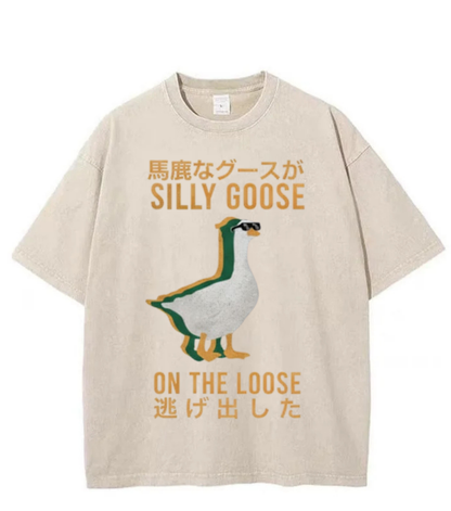 Washed Silly Goose Graphic Streetwear Tee