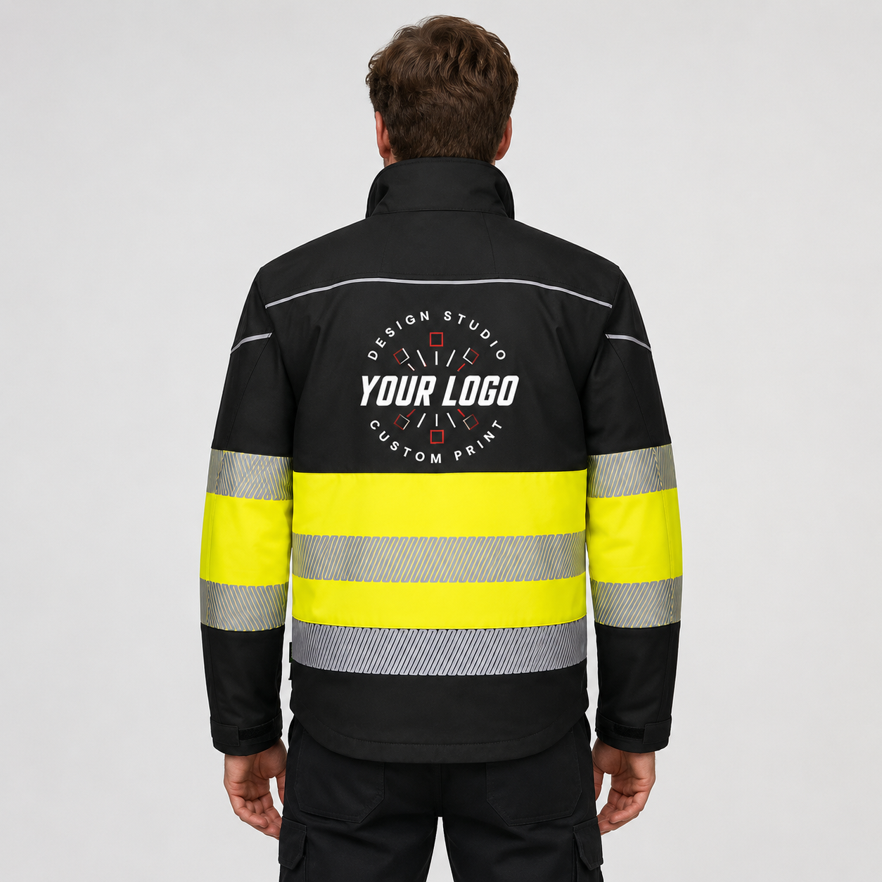 Custom Hi-Vis Work Jacket with Logo – Softshell Safety Jacket for Outdoor Crews