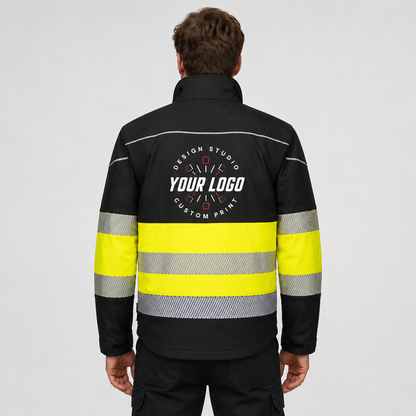 Custom Hi-Vis Work Jacket with Logo – Softshell Safety Jacket for Outdoor Crews