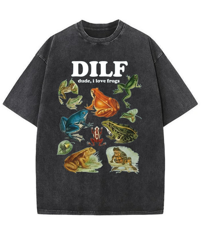 Washed DILF Frog Graphic Streetwear Tee
