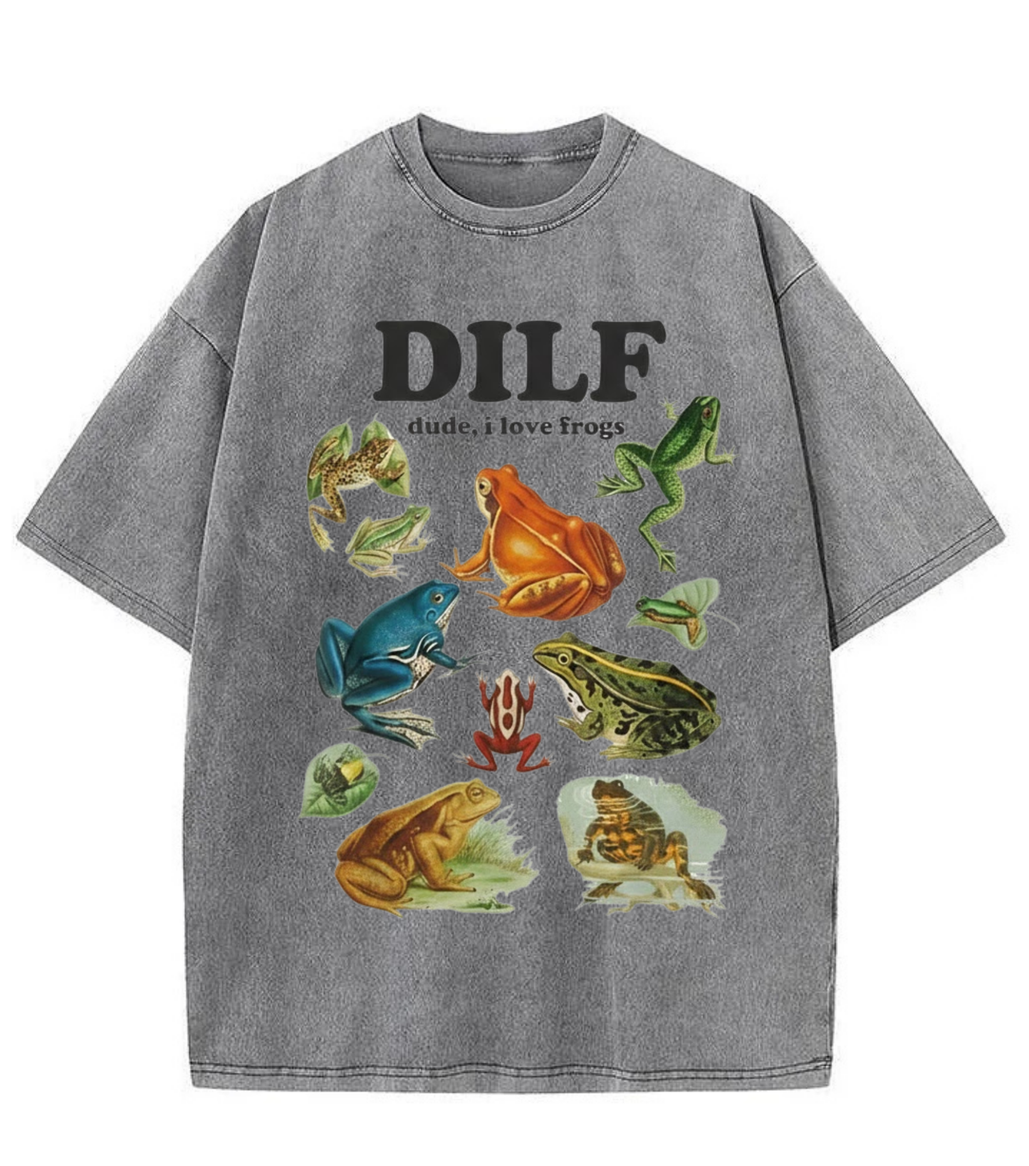 Washed DILF Frog Graphic Streetwear Tee