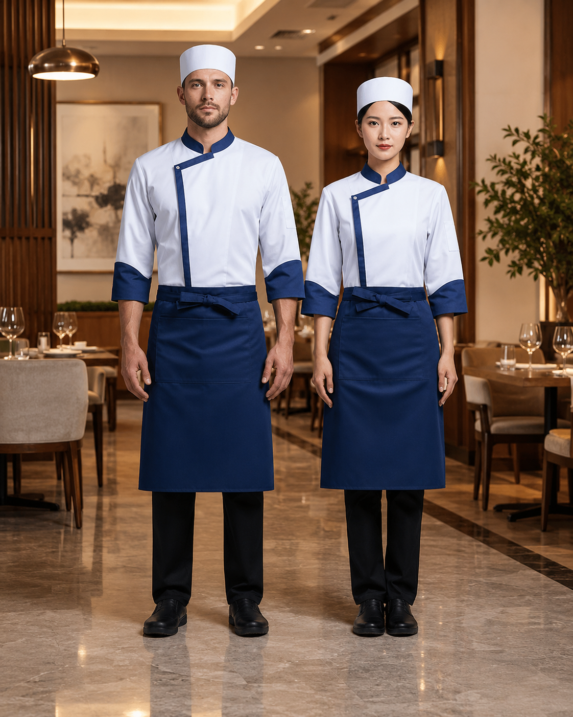 3-Piece Chef Uniform Set – Embroidered Jacket, Apron & Hat for Restaurant Staff