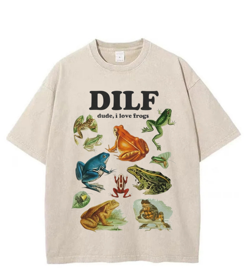 Washed DILF Frog Graphic Streetwear Tee