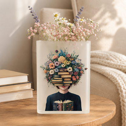 Book Lover Floral Acrylic Vase