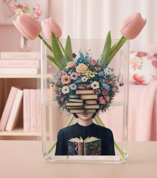 Book Lover Floral Acrylic Vase