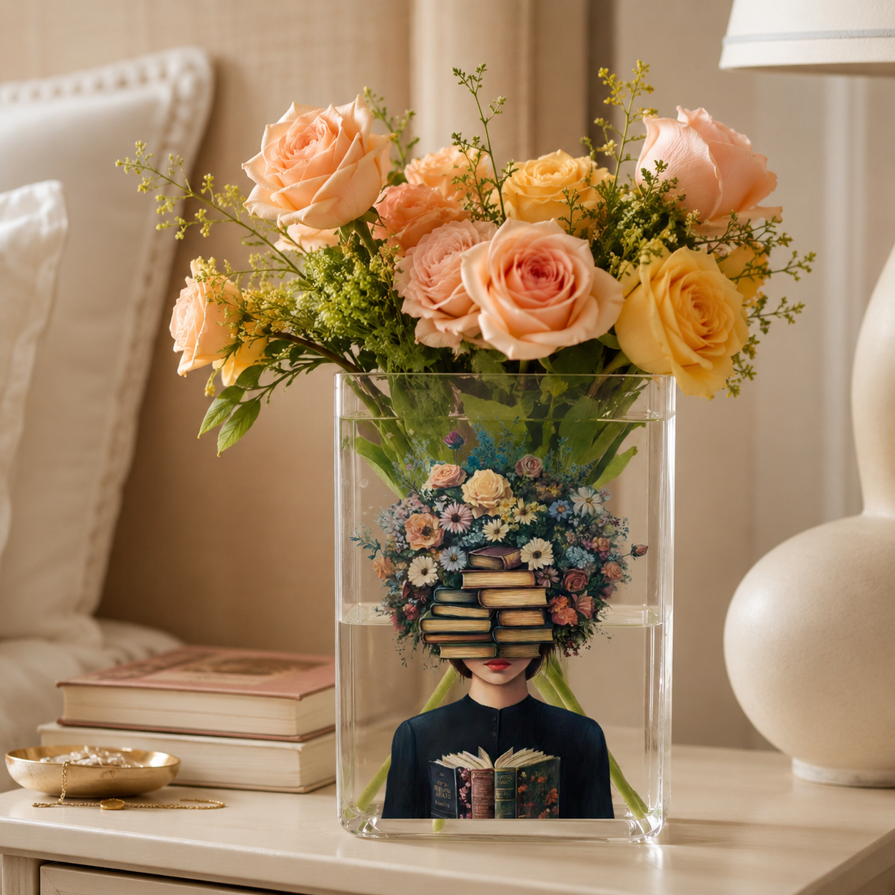 Book Lover Floral Acrylic Vase
