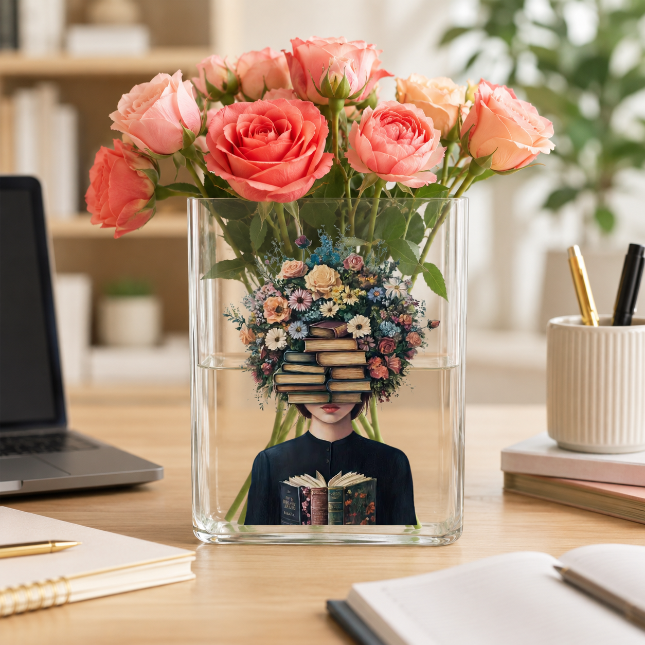 Book Lover Floral Acrylic Vase