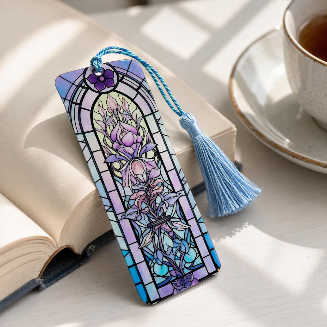 Stained Glass Floral Acrylic Suncatcher Bookmark