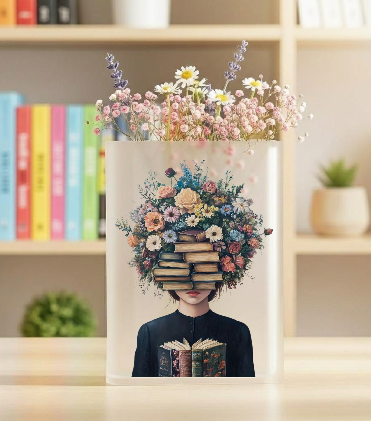 Book Lover Floral Acrylic Vase