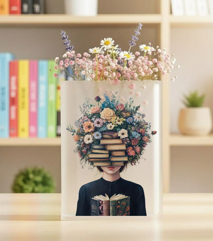 Book Lover Floral Acrylic Vase