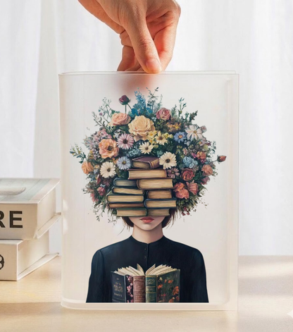 Book Lover Floral Acrylic Vase