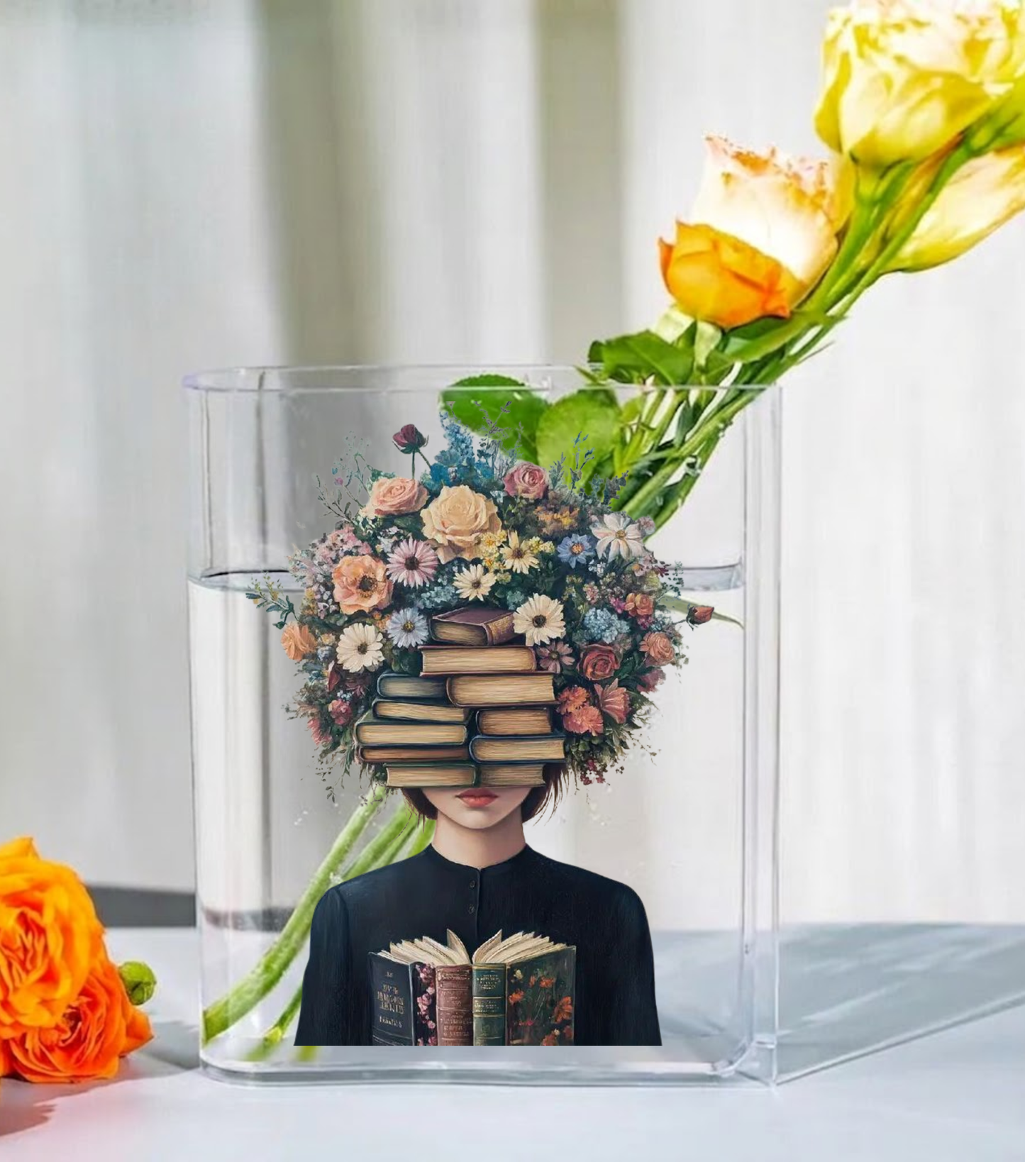 Book Lover Floral Acrylic Vase