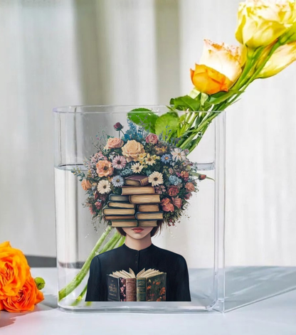 Book Lover Floral Acrylic Vase