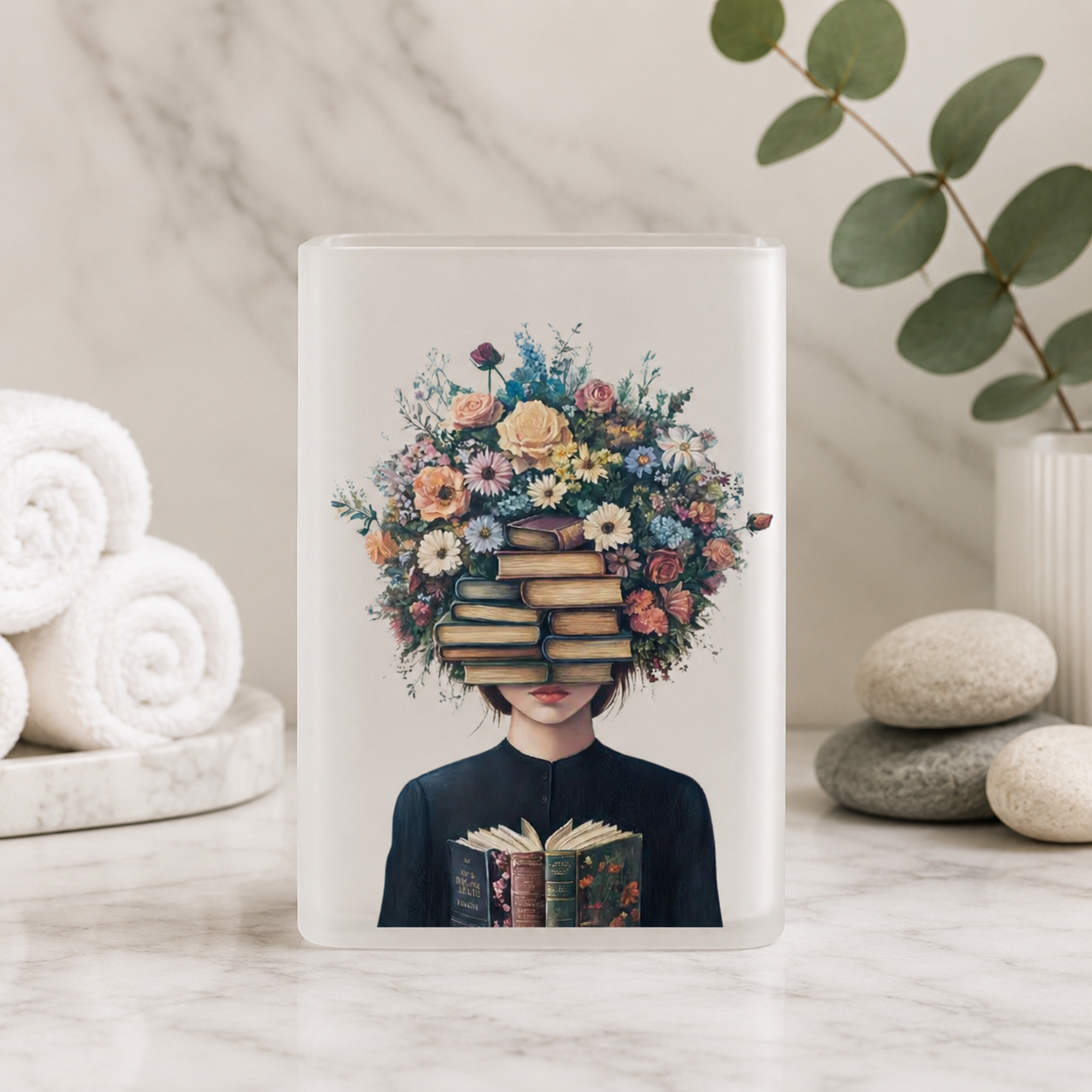 Book Lover Floral Acrylic Vase