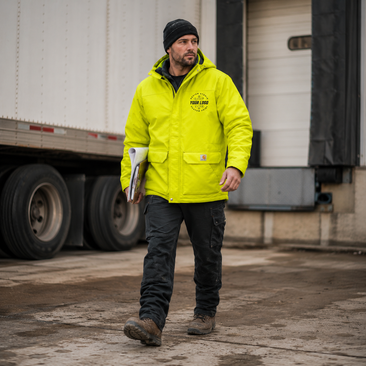 Custom Carhartt Hi-Vis Waterproof Jacket with Logo – Insulated Hooded Workwear Jacket