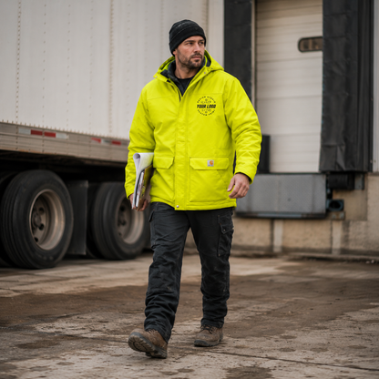 Custom Carhartt Hi-Vis Waterproof Jacket with Logo – Insulated Hooded Workwear Jacket